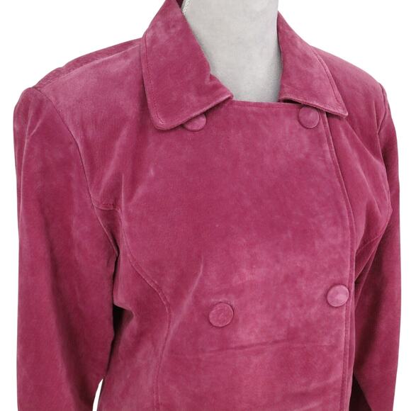 Outer Edge Jacket Womens Large Pink Suede Leather Double Breasted Lined Moto - Picture 6 of 15